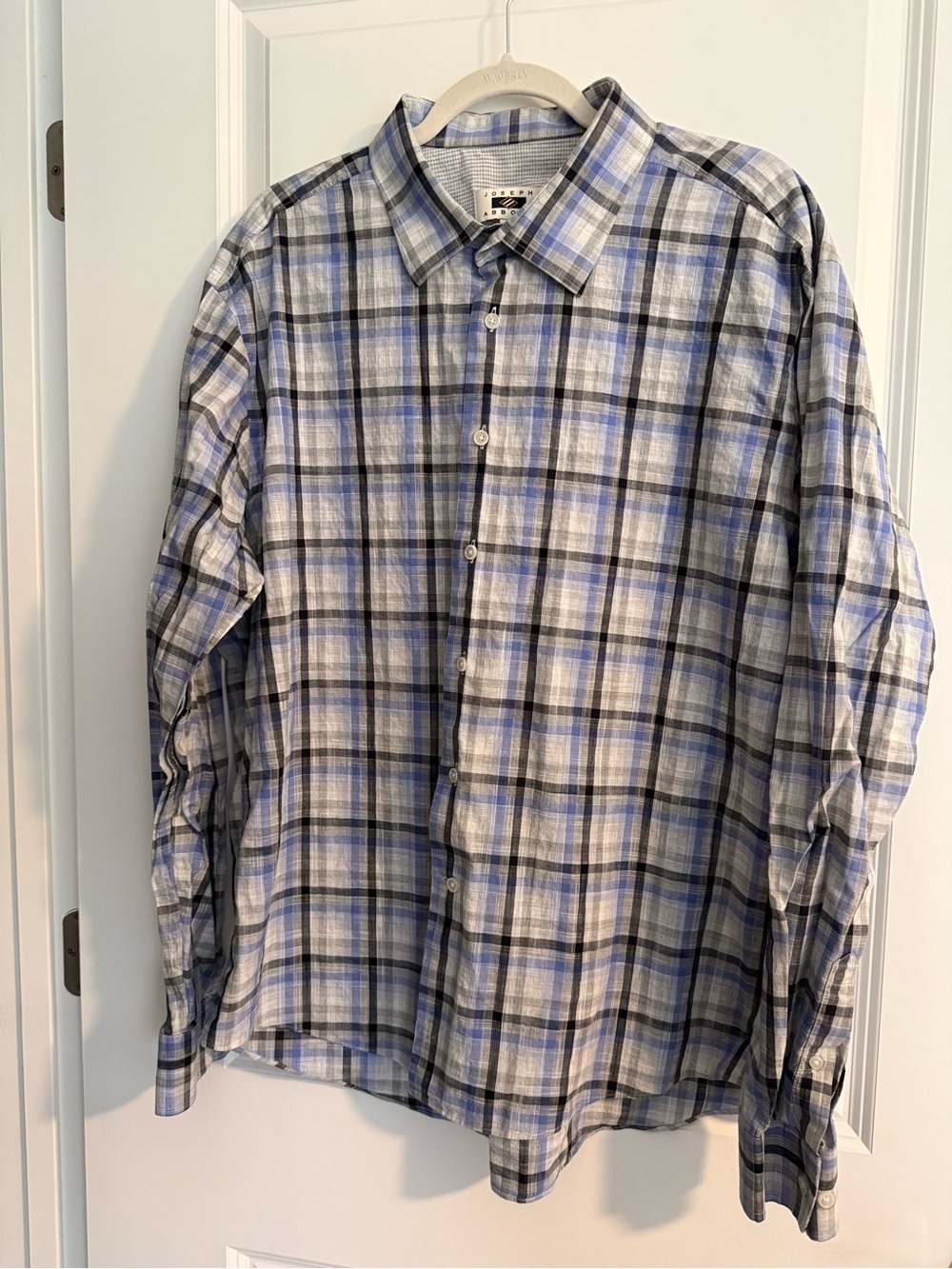 Joseph Abboud Blue and Gray Plaid Button-Down Shirt
